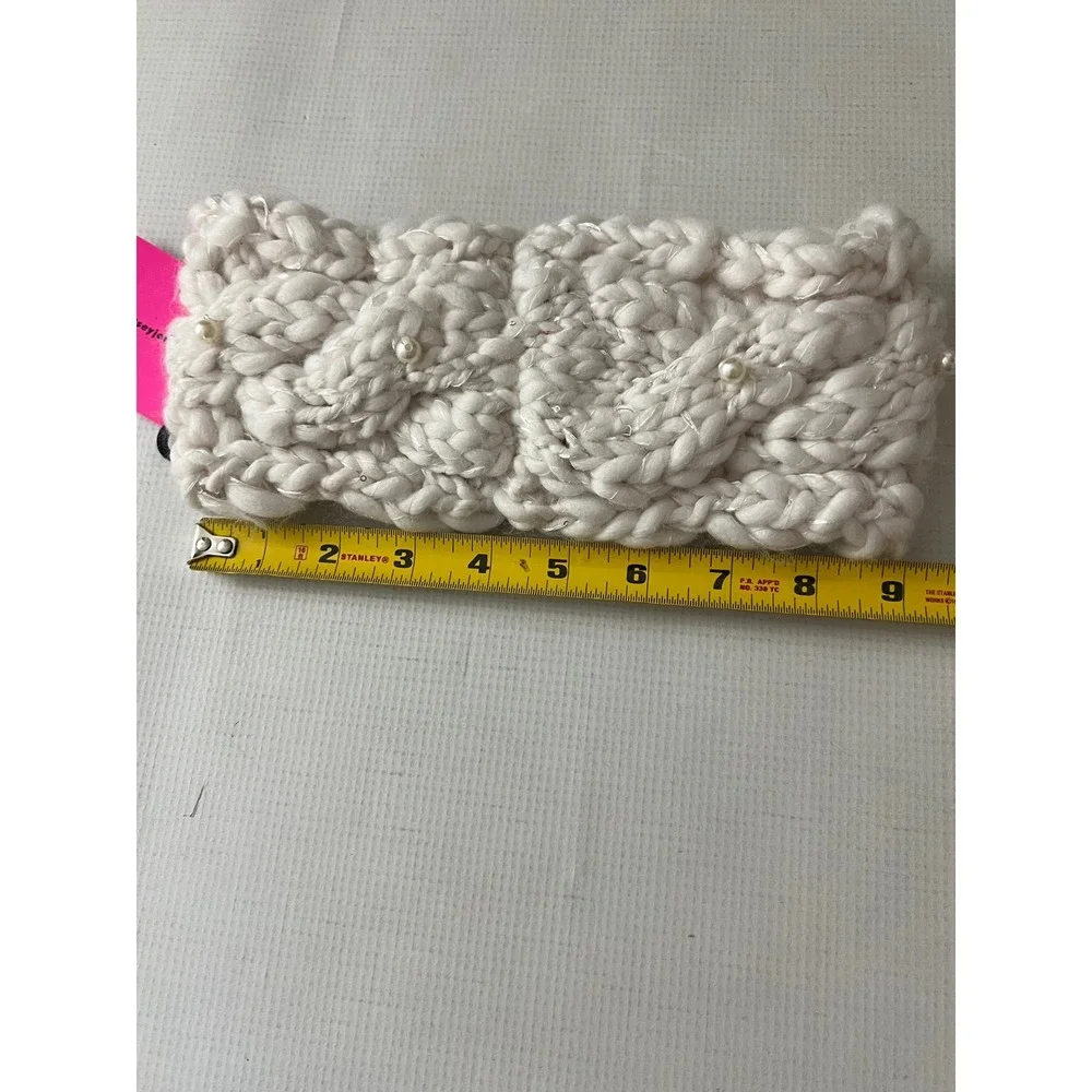 Betsey Johnson Winter Headband‎ Women Ivory Faux Pearl Chunky Knit